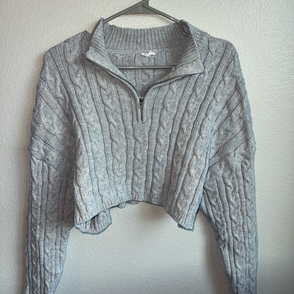 Garage Light Gray Cable Knit Turtleneck Sweater
